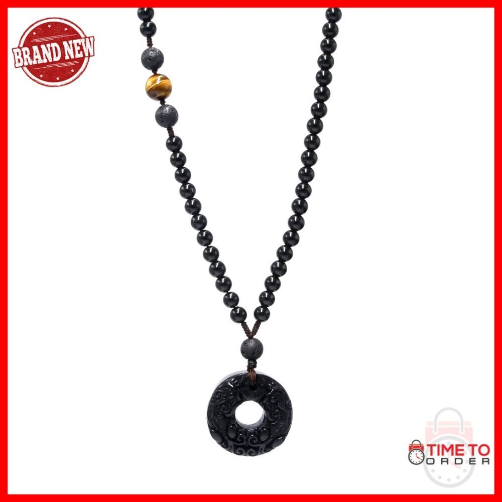 Triple Protection Obsidian Pixiu Amulet Beaded Necklace for Men Women